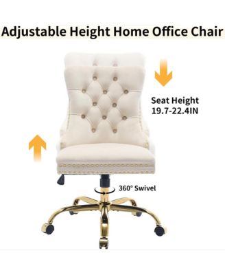 Velvet Upholstered Office Chair, Tufted Button Desk Chair, Adjustable Swivel Computer Chair with Metal Base, Nailhead for Home Office