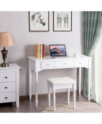 Makeup Dressing Table with Tri Folding Mirror and Stool