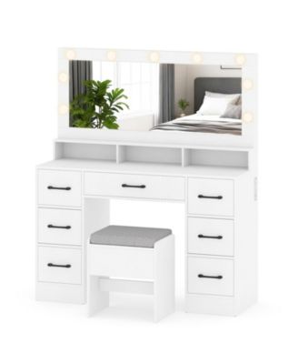 Vanity Desk with Mirror Lights and Power Outlets