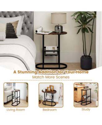 Two Tier Oval Narrow Bedside End Table