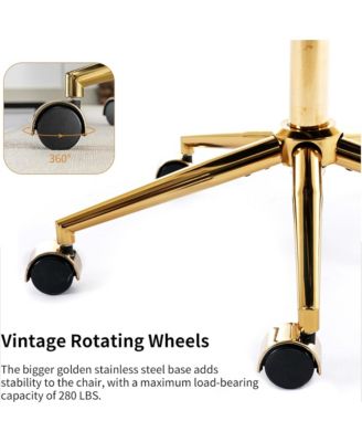 Faux Fur Home Office Chair, Adjustable Swivel Desk Chair, Upholstered Computer Chair with Wheels and Gold Base for Home Office