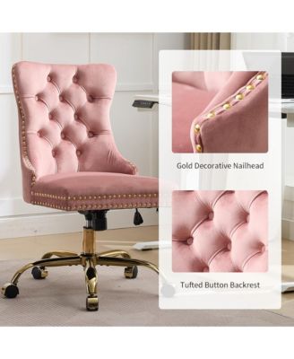 Velvet Upholstered Office Chair, Tufted Button Desk Chair, Adjustable Swivel Computer Chair with Metal Base, Nailhead for Home Office