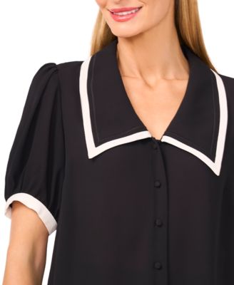 Women's Collared Puff-Sleeve Blouse
