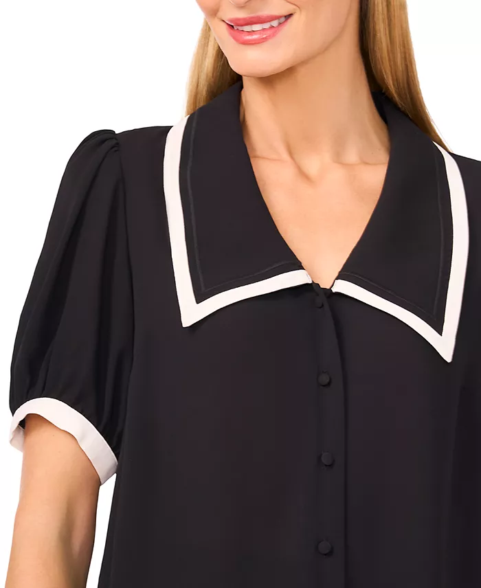 Women's Collared Puff-Sleeve Blouse - thumbnail 2