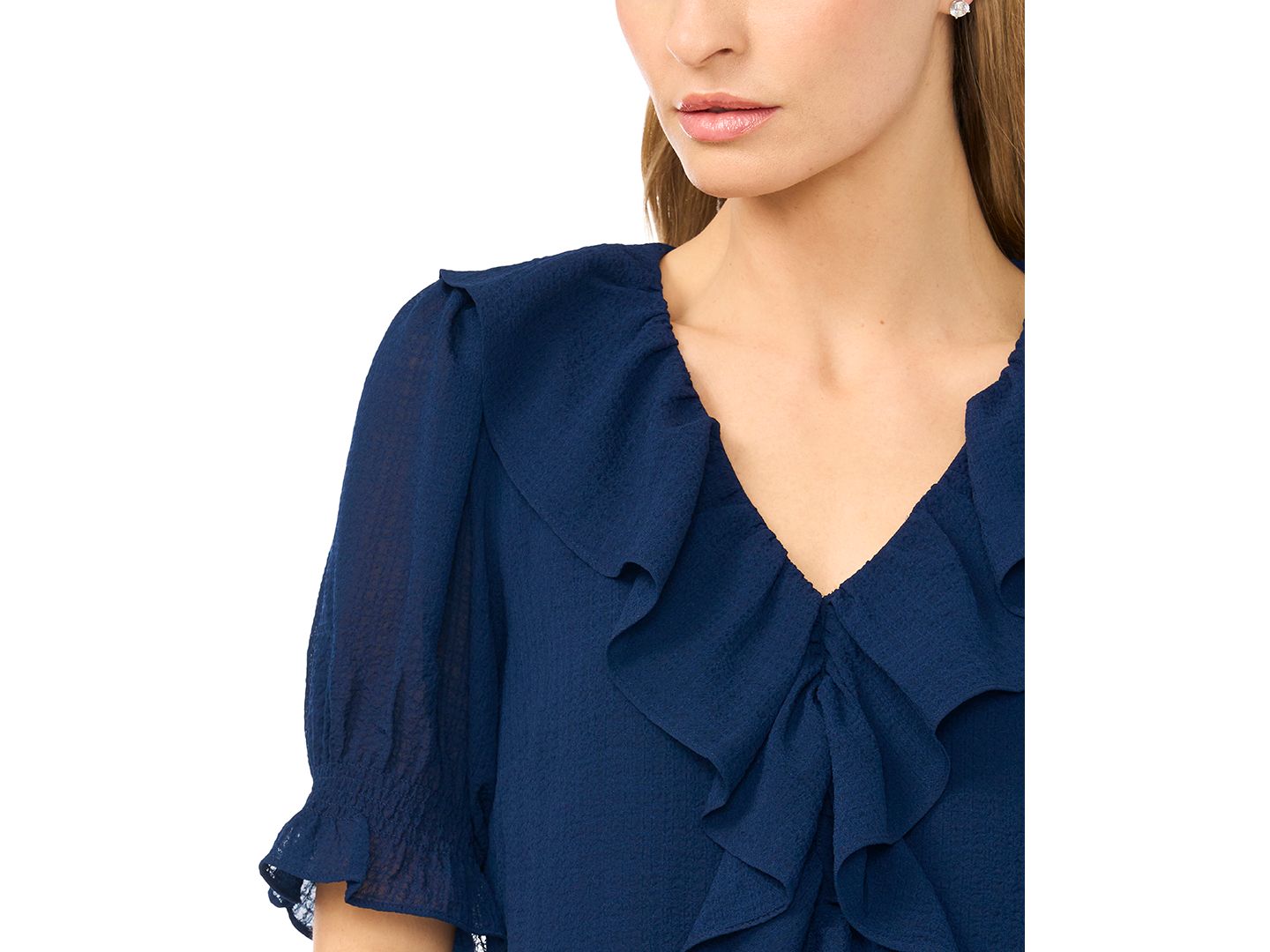 Женская блузка CeCe V-Neck Short-Sleeve Blouse, цвет: Тёмно-синий — фото 2