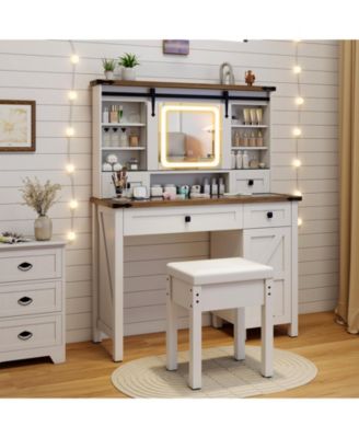 Makeup Vanity Desk with Mirror and Dimmable LED Lights