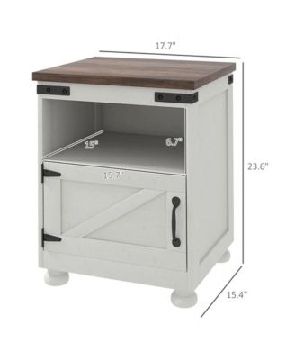 Bedside Cabinet, Farmhouse Storage Nightstand with Open Shelf and Cupboard for Living Room, Bedroom.