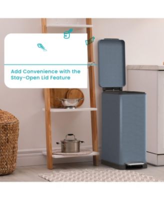 12 Gallon Slim Kitchen Trash Can with Soft Close Lid, Removable Liner, and Bag Tuck Band, Slate Blue