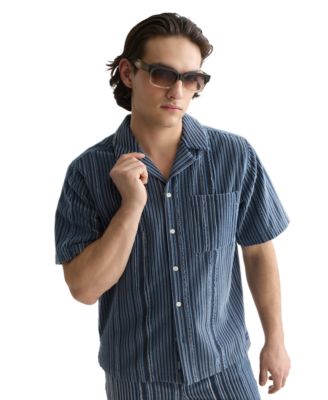 Men's Short-Sleeve Striped Collared Shirt