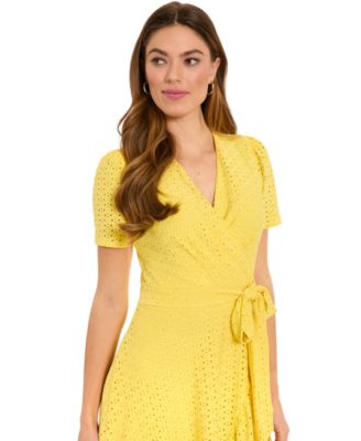 Petite Eyelet Faux-Wrap Midi Dress