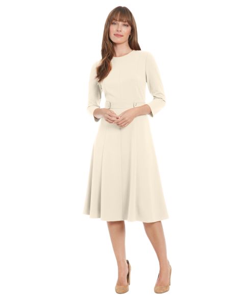 Женское платье London Times Petite 3/4-Sleeve Crewneck Midi, цвет: Sugar Swizzle