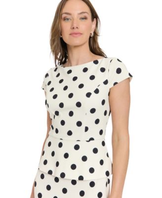 Petite Cap-Sleeve Boat Neck Peplum Dress