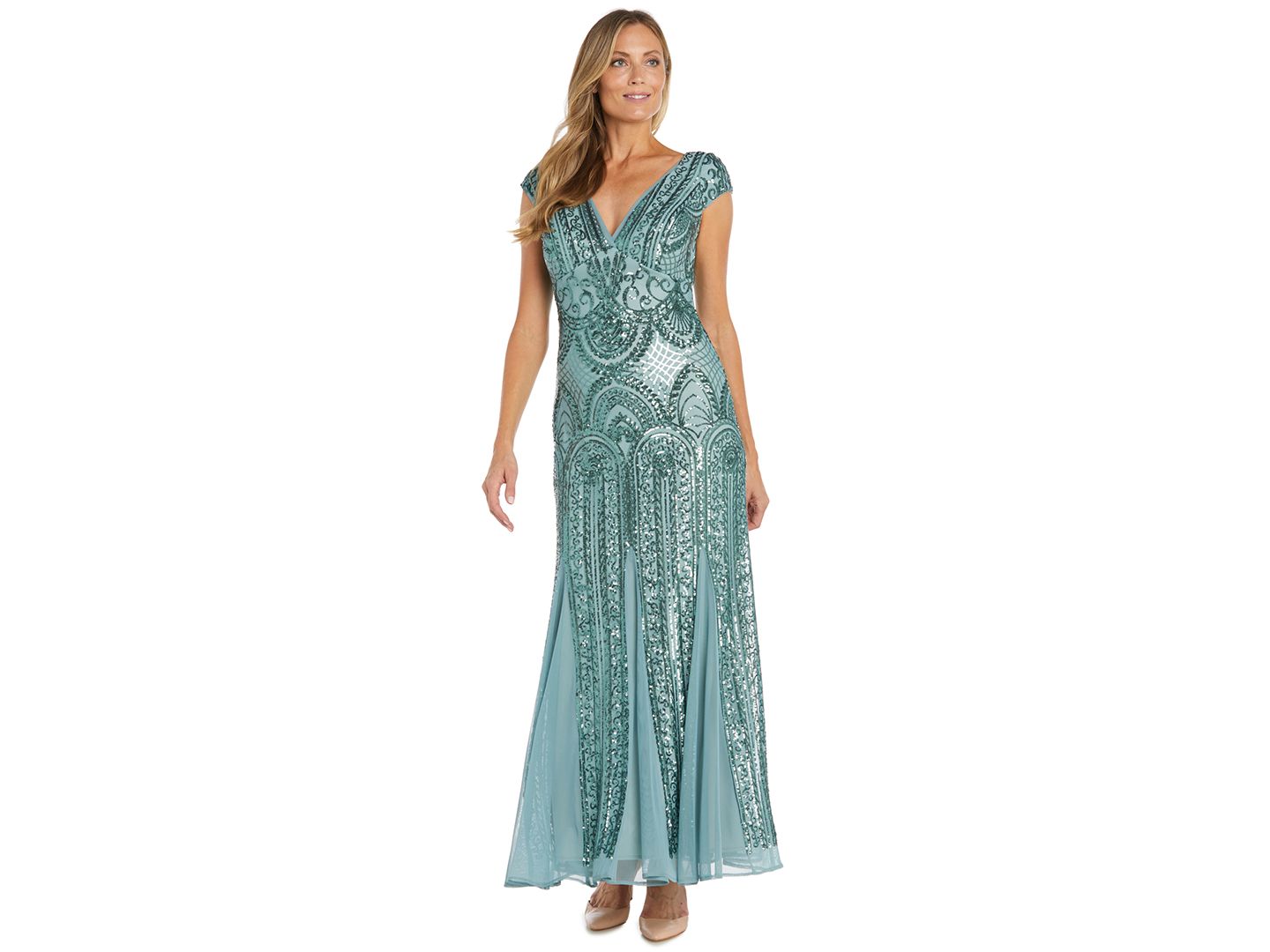 Женское платье R & M Richards Petite Beaded Maxi, цвет: Морская пена — фото 1