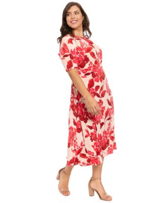 Plus Size Short-Sleeve Keyhole Neck Midi Dress