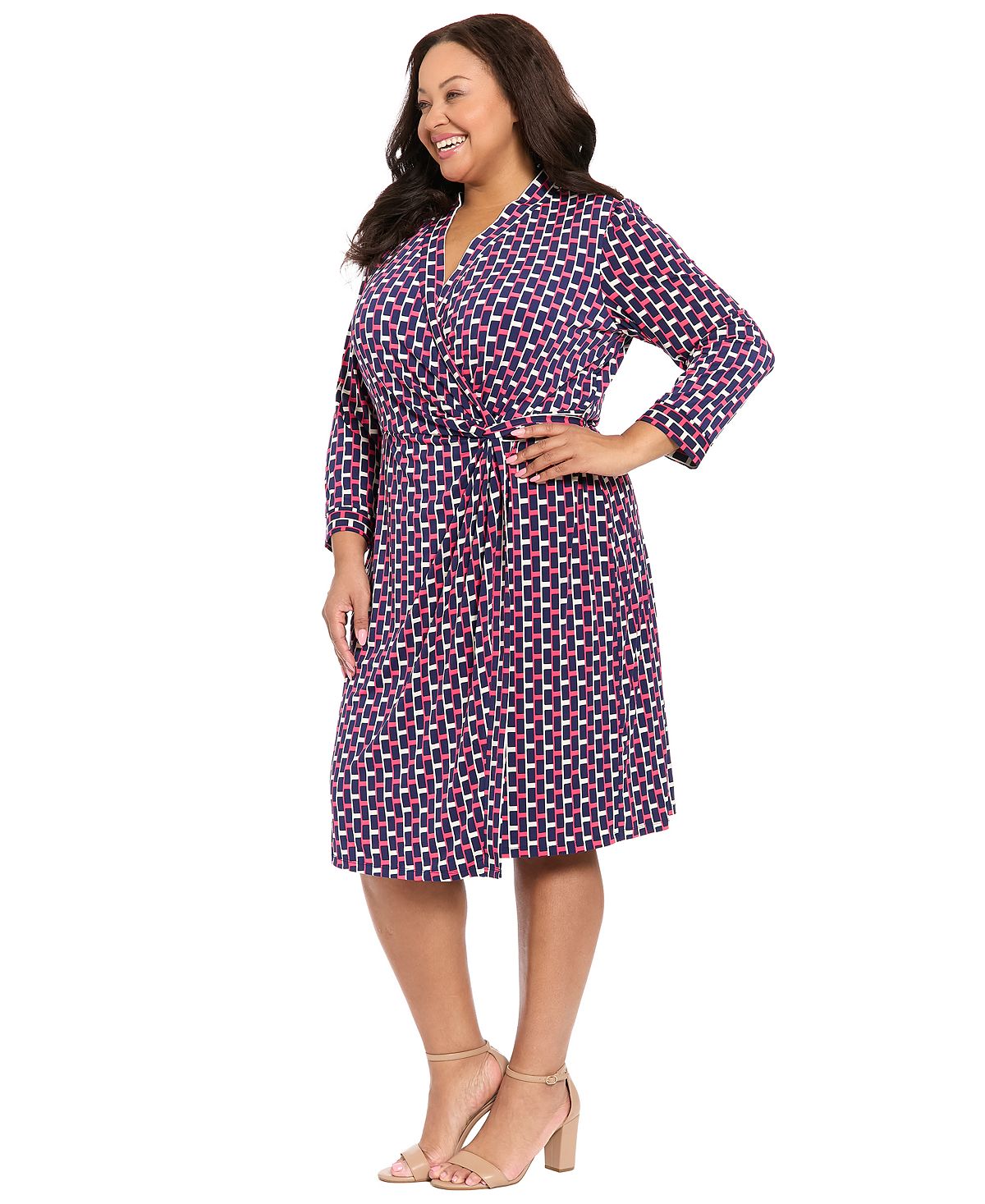 London Times Plus Size 3/4-Length-Sleeve V-Neck Dress view 2 — MAYCSS fashion products