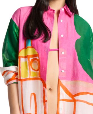 Women's Long-Sleeve Tropez Printed Shirt-Dress