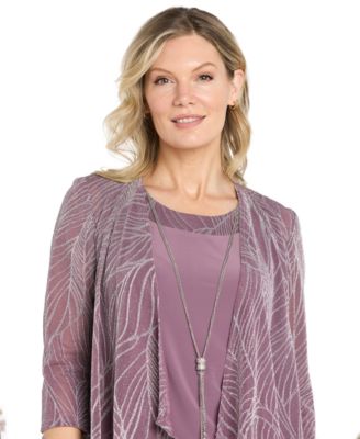 Women's 2.Piece Metallic Print Open-Front Jacket & Scoop-Neck Necklace Dress