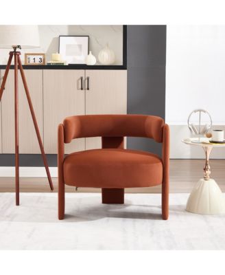 Velvet Accent Chair, Mid-Century Modern Armchair with Wooden Legs and Adjustable Foot Nails for Living Room, Home Office, Bedroom