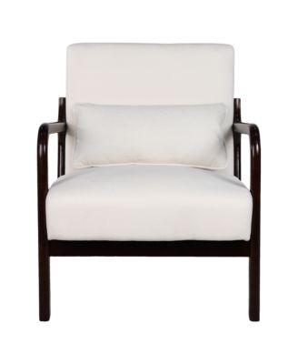 Mid Century Modern Accent Chair - Solid Wood Frame and Detachable Lumbar Pillow, Comfy Linen Armchair for Living Room and Bedroom