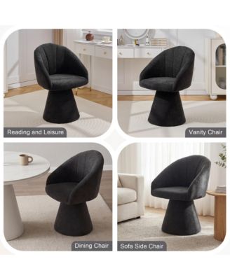 Swivel Accent Chair, Chenille Fabric Upholstered Armchair with Curved Backrest and High Cylindrical Base for Living Room, Bedroom