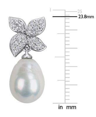 Cultured Freshwater Pearl and White Topaz (5/8 ct t.w.) Drop Earrings in Sterling Silver