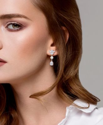 Cultured Freshwater Pearl & Created White Sapphire (8-7/8 ct. t.w.) Drop Earrings in Sterling Silver