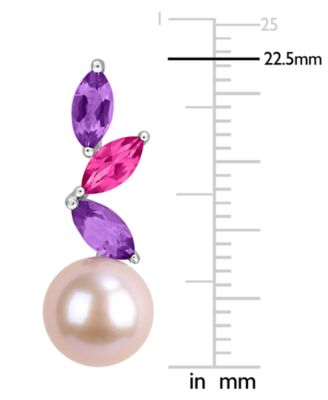 Cultured Freshwater Pearl, Pink Amethyst (1 ct. t.w.) & Pink Topaz (3/8 ct. t.w.) Earrings in Sterling Silver