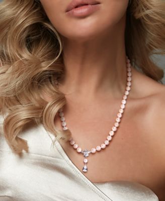 Cultured Freshwater Pearl & Created White Sapphire (4-1/2 ct t.w.) Necklace in Sterling Silver