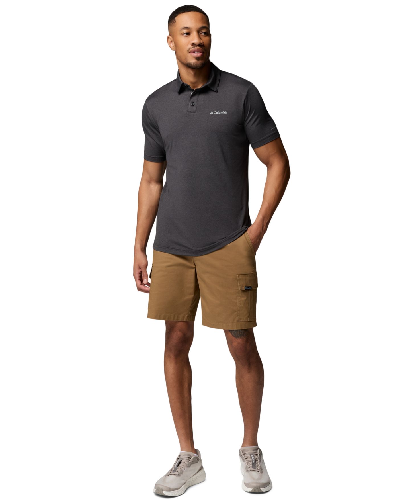 Мужское поло Columbia Parson's Point Solid Polo Shirt, цвет: Чёрный меланжевый — фото 2