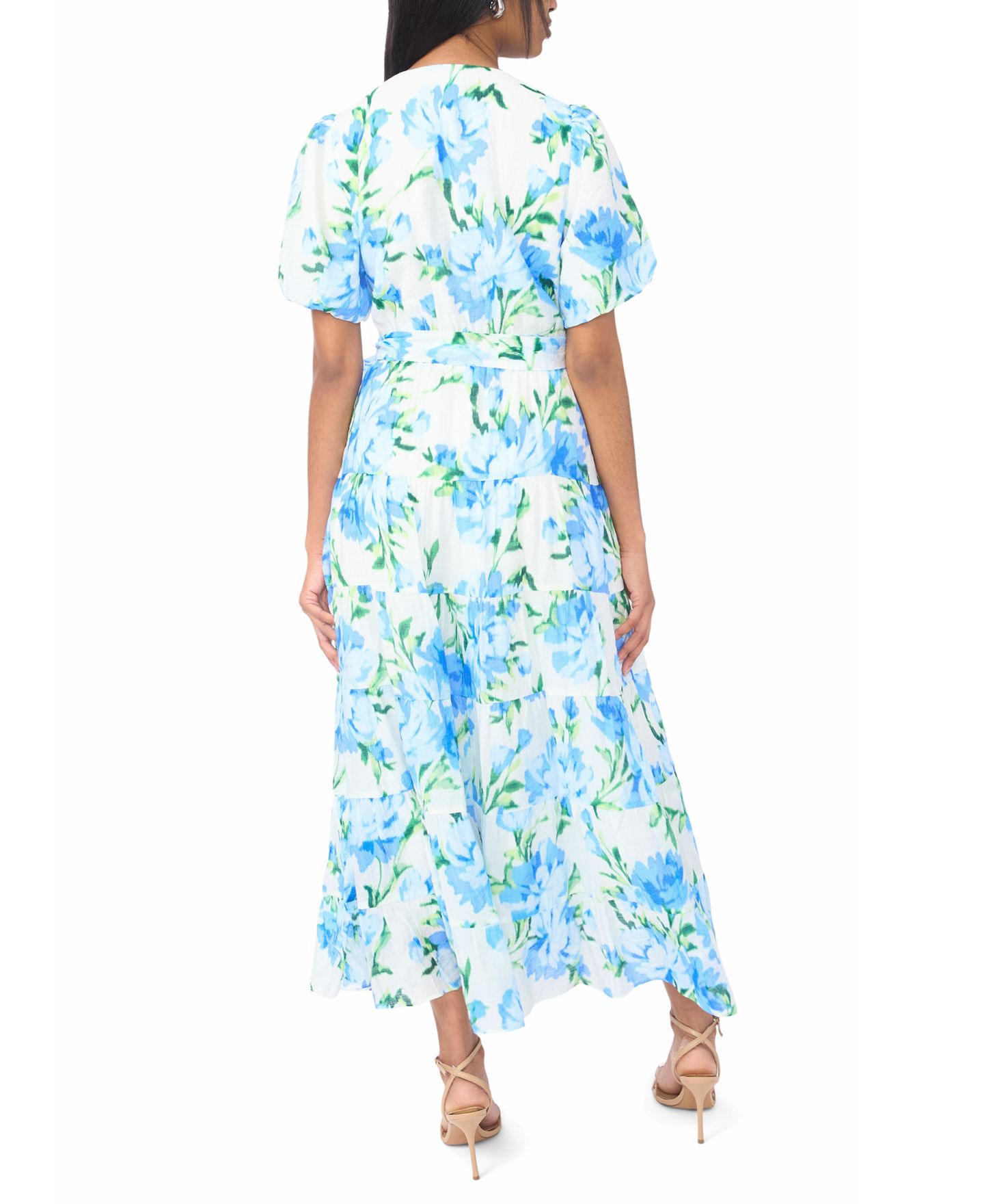 Женское платье MSK Faux Wrap V-Neck Tie-Waist Tiered Maxi, цвет: Provence — фото 4