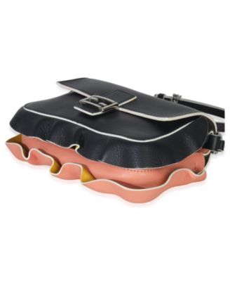 Black Pink Leather Wave Double Micro Baguette