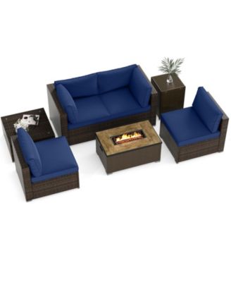 Set Of 7 Furniture Set w/32'' Fire Pit Table and Propane Tank Cover Outdoor