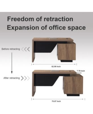 Modern Width Adjustable Home office Desk with Storage Cabinet