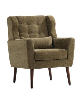 Chenille Accent Chair, Modern Upholstered Armchair with Waist Pillow and Tapered Wooden Legs for Living Room, Small Space