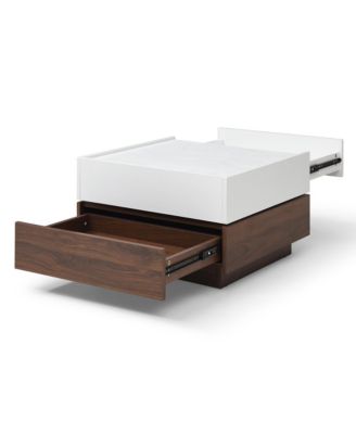 Rotating Coffee Table - Square Wood Center Table with 2 Drawers and Swivel Tabletop, Side Table for Living Room, Bedroom