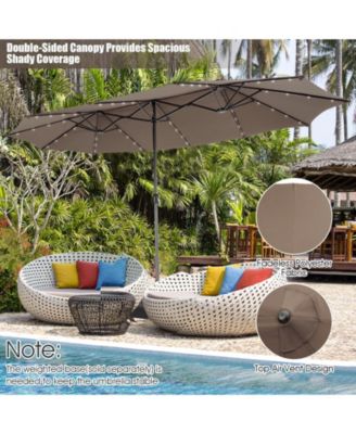 15 Feet Twin Patio Umbrella with 48 Solar LED Lights