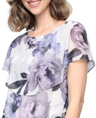 Women's Printed Crewneck Tiered Midi Dress