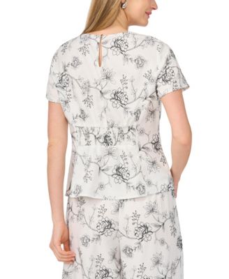 Women's Short-Sleeve Pleated-Waist Blouse