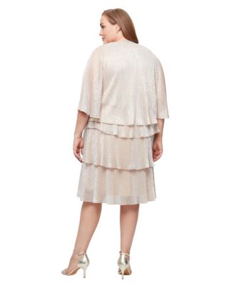 Plus Size 2-Pc. Metallic Tiered Dress & Jacket Set