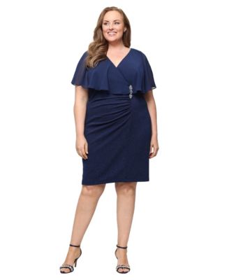 Plus Size V-Neck Embellished Capelet Sheath Dress