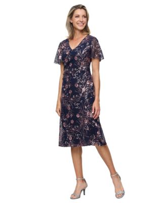 Petite V-Neck Floral Sequin A-Line Dress