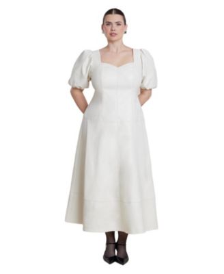 Women's Plus Size Faux Leather Puff Sleeve Maxi Dress