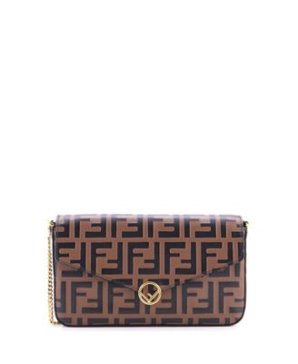 F is Fendi Envelope Clutch on Chain Zucca Embossed Leather