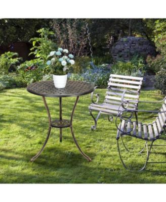 24" Round Patio Bistro Table, Cast Aluminum Outdoor Cafe Table with Umbrella Hole, Porch, Backyard, Classic Pattern