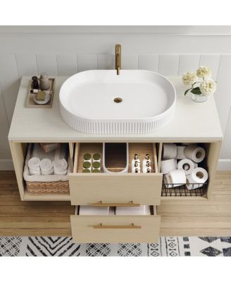39.3" Modern Wall-Mount Bathroom Vanity with Oval Ceramic Sink, Solid Wood Floating Cabinet & Soft-Close Drawers