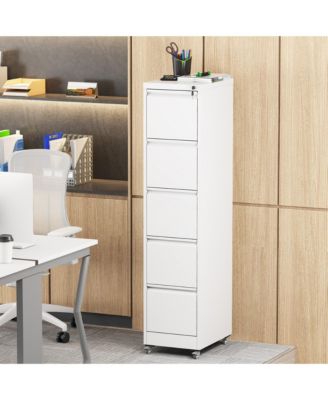 5 Drawer Locking Vertical File Cabinet on Wheels - for Home Office Organizer, Heavy-Duty Filing Storage Cabinet for Letters/Legal/A4