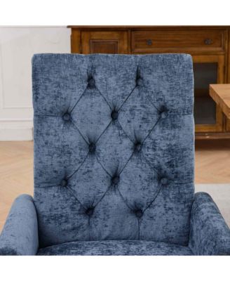 Chenille Dining Chair - Mid-Century Modern Kitchen Chair with Curved Solid Wood Legs and Nailhead Trim for Dining Room, 1PCS