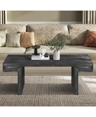 Vintage Industrial Coffee Table, Rectangular Wood Center Table with Thicken Wood Table Top for Living Room