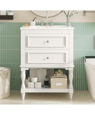 24.4" Retro Freestanding Bathroom Vanity with Sink, Bathroom Storage Cabinet with Open Shelf & Ample Storage Drawers
