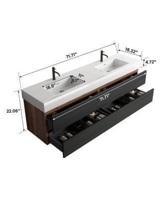 71.7" Floating Modern Double Sink Bathroom Vanity with Soft Close Drawers & Integrated Sinks for Large Bathrooms